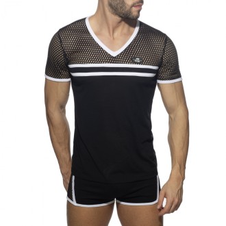 Addicted Fetish Mesh Striped T-Shirt white