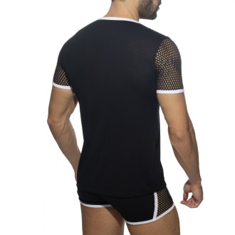 Addicted Fetish Mesh Striped T-Shirt white