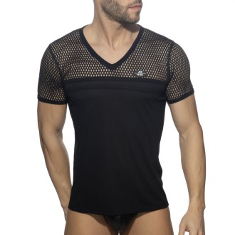 Addicted Fetish Mesh Striped T-Shirt black