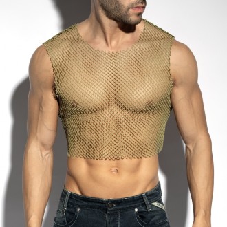 ES Collection Beachy Net Midriff Crop Top Kaki