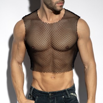 ES Collection Beachy Net Midriff Crop Top Black