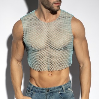 ES Collection Beachy Net Midriff Crop Top Sky Blue