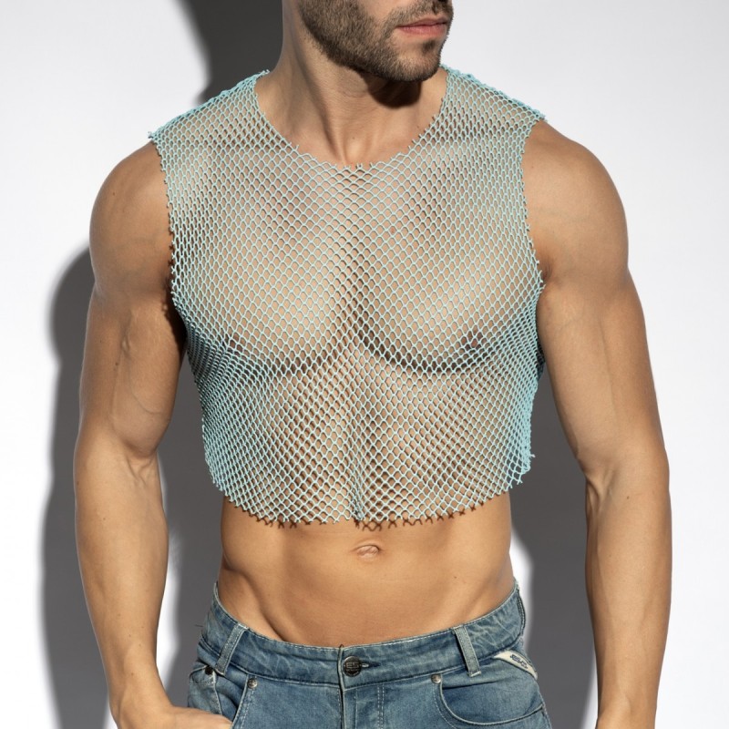 ES Collection Beachy Net Midriff Crop Top Sky Blue