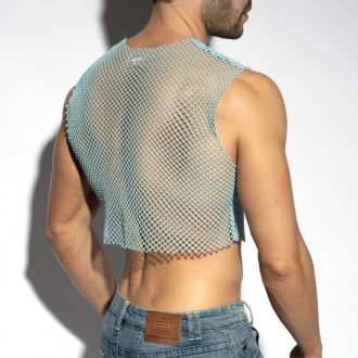 ES Collection Beachy Net Midriff Crop Top Sky Blue