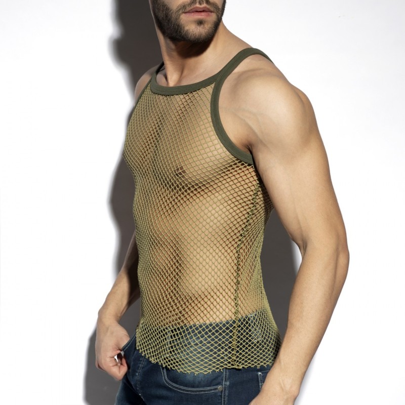 ES Collection Beachy Net Strap Tank Top Kaki