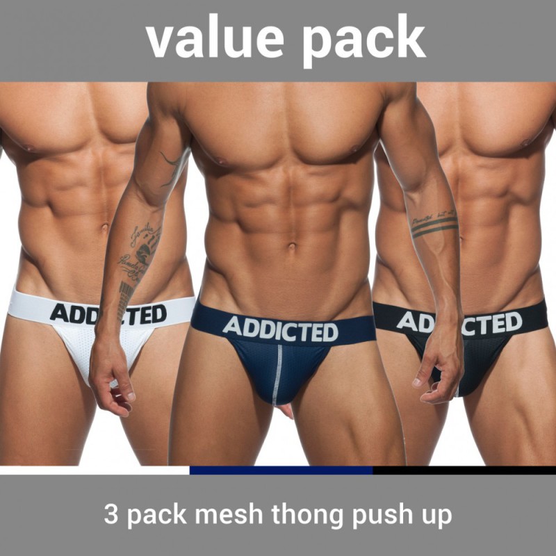 Addicted 3 Pack Mesh Thong Push Up